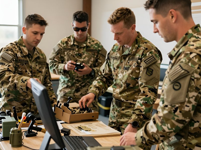 Команда специалистов Flashwm координирует процесс военной логистики в рабочем кабинете при естественном освещении